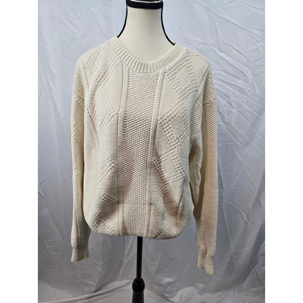 EastWind by‎ Alps Cream Textured Knit Sweater XL Geometric Pattern